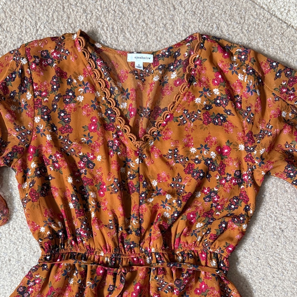 Eyeshadow Floral Midi Dress - Orange and Pink - Picture 2 of 6